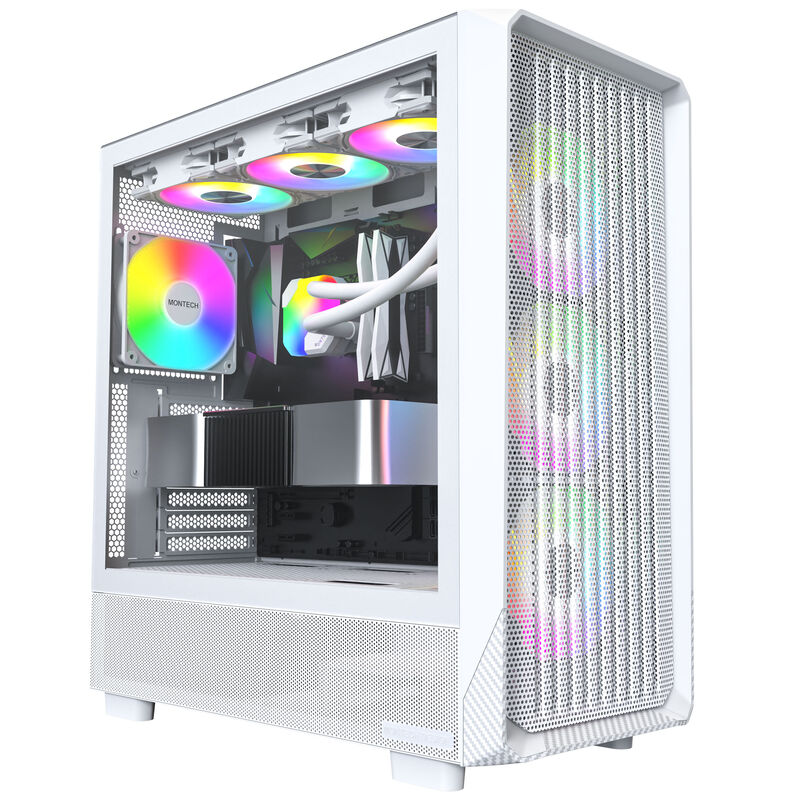 Montech X5 kabinett midtårn E-ATX ARGB herdet glass hvit bakside