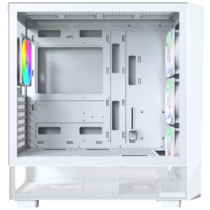 Detalj av Montech X5 kabinett midtårn E-ATX ARGB herdet glass hvit RGB-belysning