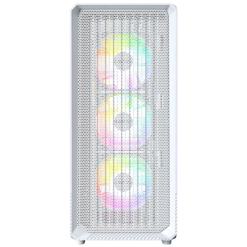 Nærbilde av herdet glass sidepanel på Montech X5 kabinett midtårn E-ATX ARGB herdet glass hvit