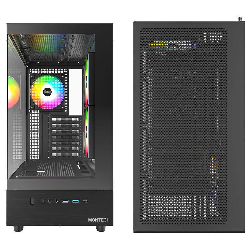Montech XR kabinett midtårn herdet glass ARGB svart montert i gaming-PC