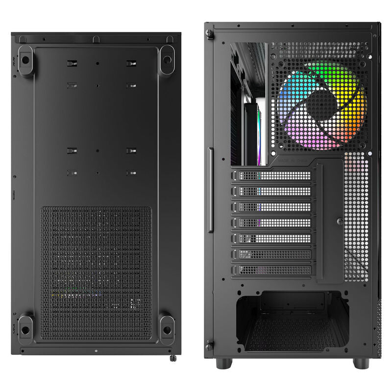 Nærbilde av Montech XR kabinett midtårn herdet glass ARGB svart mesh-panel