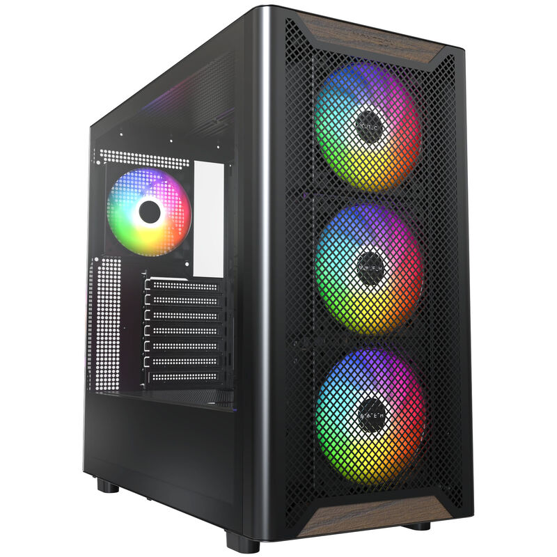 Montech XR Wood kabinett midtårn ATX ARGB herdet glass svart forfra