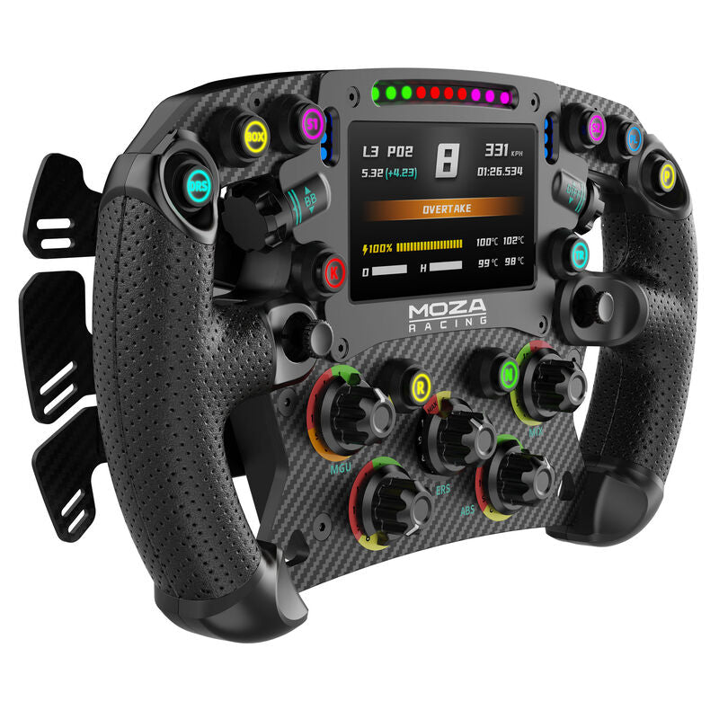 MOZA FSR2 formelratt forfra med 4,3 tommers skjerm og RGB-belysning