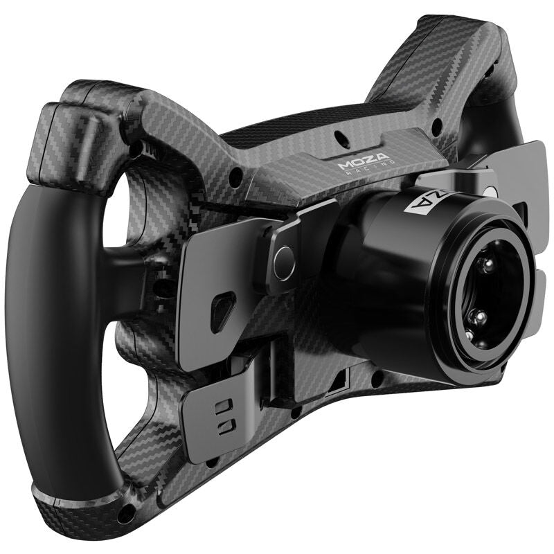 Nærbilde av knapper på MOZA KS GT gamingratt 30 cm RGB Quick-Release