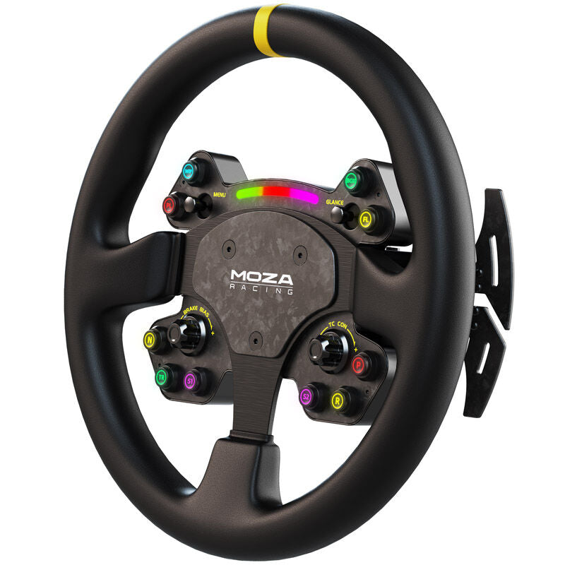 MOZA RS V2 rundt ratt 33 cm lær RGB forfra