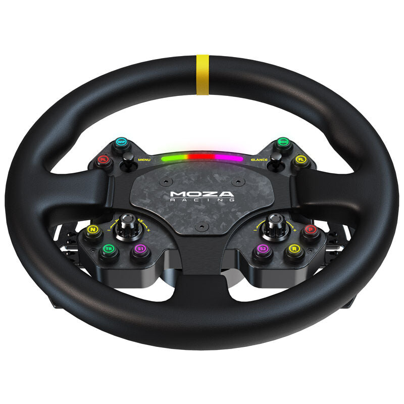 MOZA RS V2 rundt ratt 33 cm lær RGB detalj av karbon schaltwippen