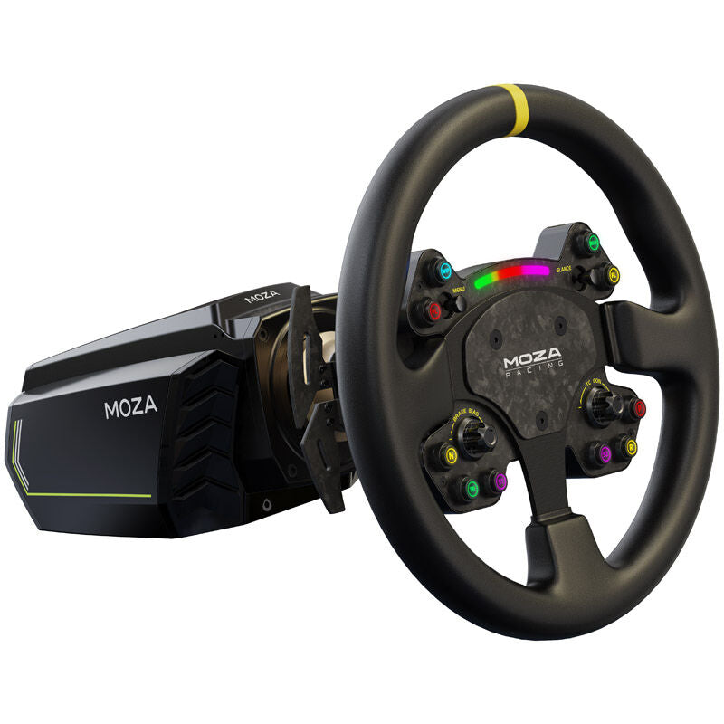 MOZA RS V2 rundt ratt 33 cm lær RGB nærbilde av nappa-lær