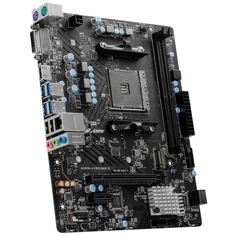 Bakside av MSI B450M-A PRO Max II hovedkort