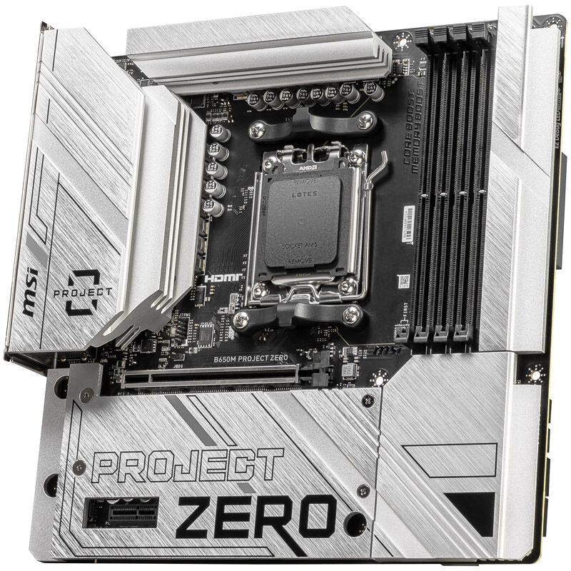 Oversikt av MSI B650M Project Zero hovedkort layout
