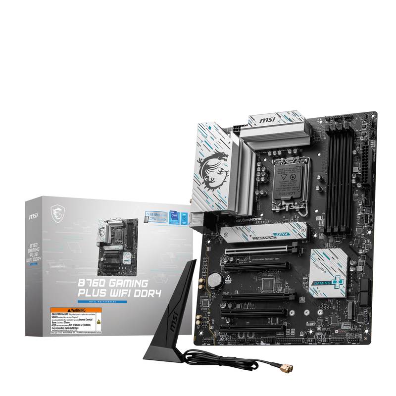 Forfra bilde av MSI B760 Gaming Plus WiFi hovedkort ATX DDR4 LGA 1700