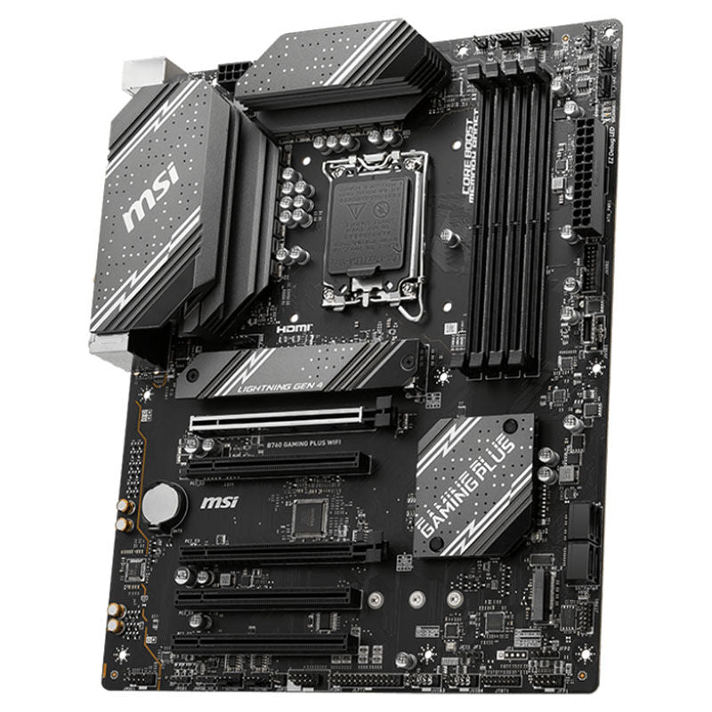 Nærbilde av MSI B760 Gaming Plus WiFi hovedkort minnespor