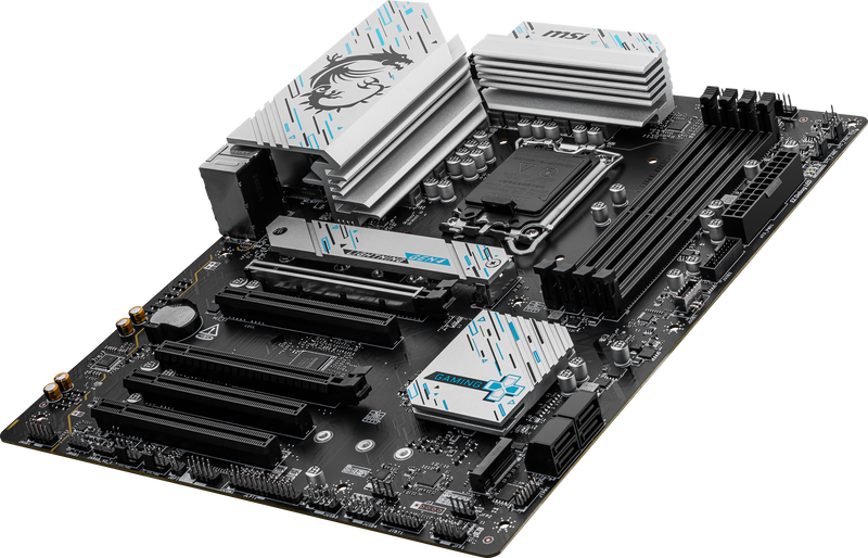 Nærbilde av M.2-kjøler på MSI B760 Gaming Plus WiFi hovedkort ATX DDR4 LGA 1700
