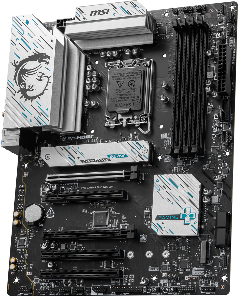 Montert MSI B760 Gaming Plus WiFi hovedkort ATX DDR4 LGA 1700 i PC