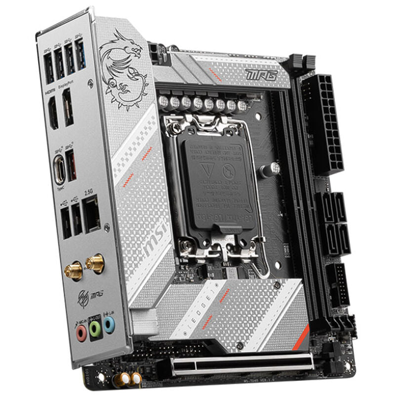 MSI B760I Edge WiFi hovedkort bakside med tilkoblinger