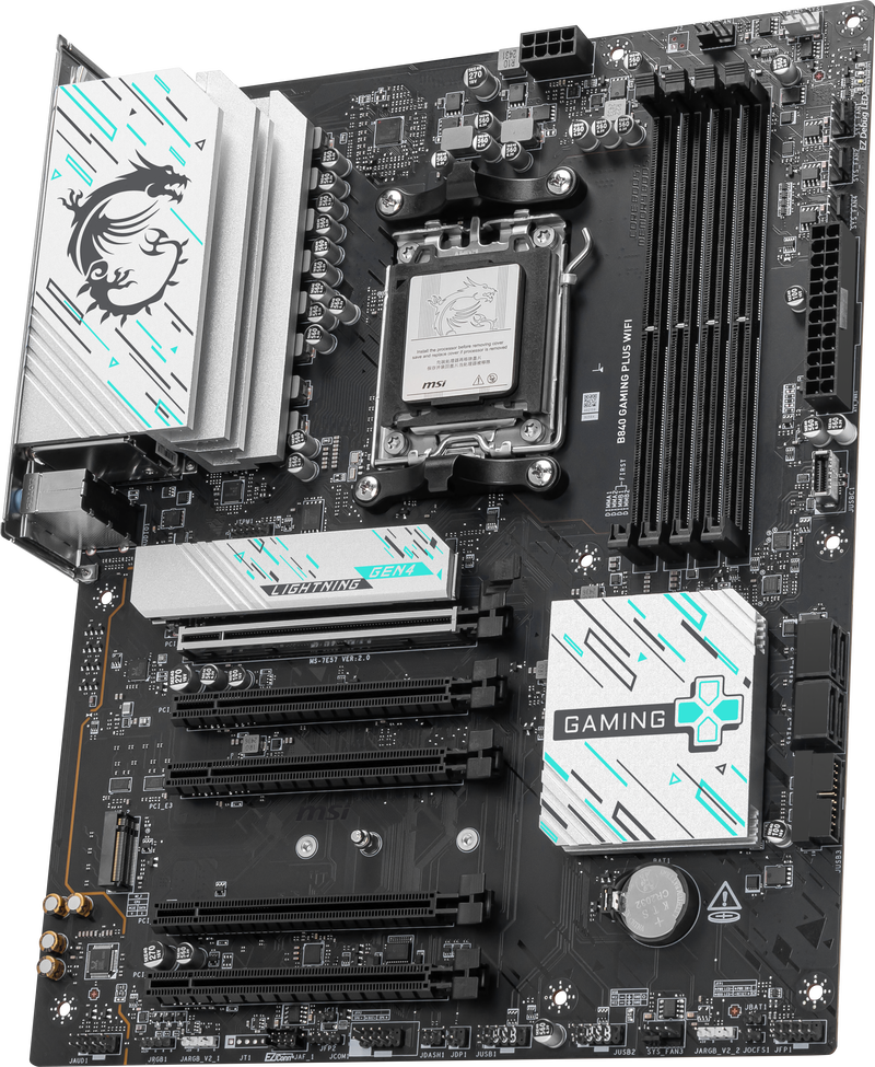 Montert MSI B840 Gaming Plus WiFi hovedkort i PC-kabinett