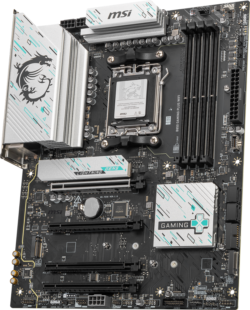Montert MSI B850 Gaming Plus WiFi hovedkort i PC