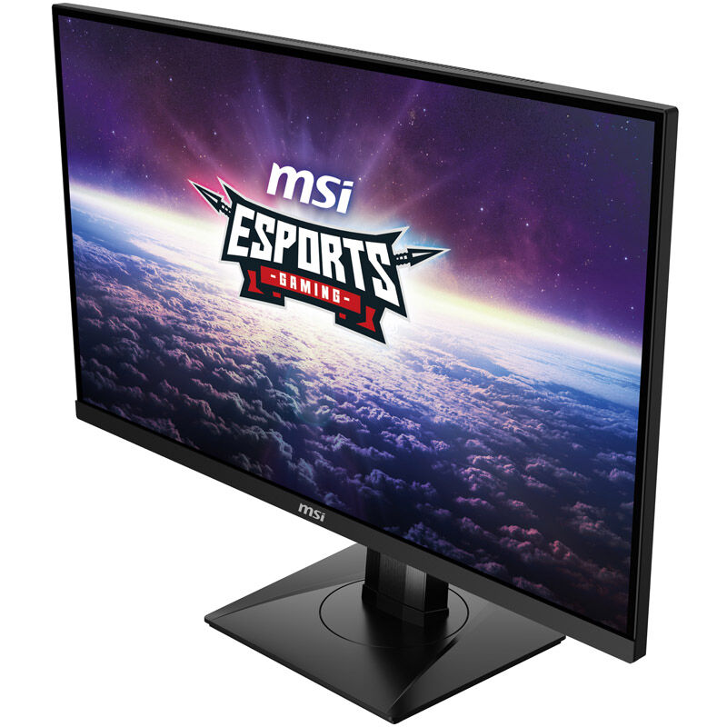 MSI G274PFDE gamingskjerm 27 tommer montert på skrivebord