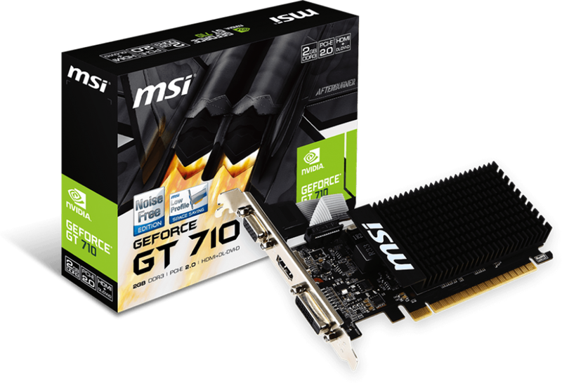 MSI GeForce GT 710 Low Profile grafikkort 2 GB DDR3 vifteløs forfra