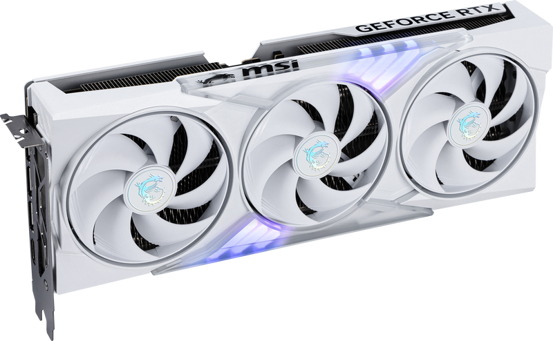 Nærbilde av innsiden på MSI GeForce RTX 5060 Ti Gaming Trio OC White