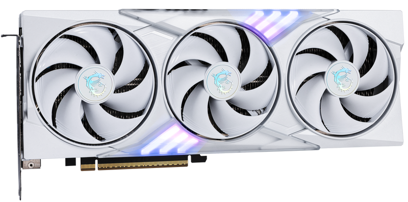 Detalj av kjølevifte på MSI GeForce RTX 5060 Ti Gaming Trio OC White
