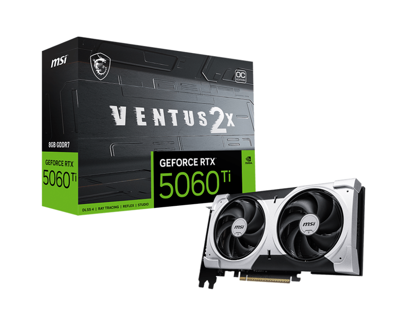 MSI GeForce RTX 5060 Ti Ventus 2X OC Plus grafikkort forfra