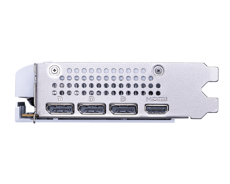 Nærbilde av MSI GeForce RTX 5060 Ti Ventus 2X OC White grafikkbrikke
