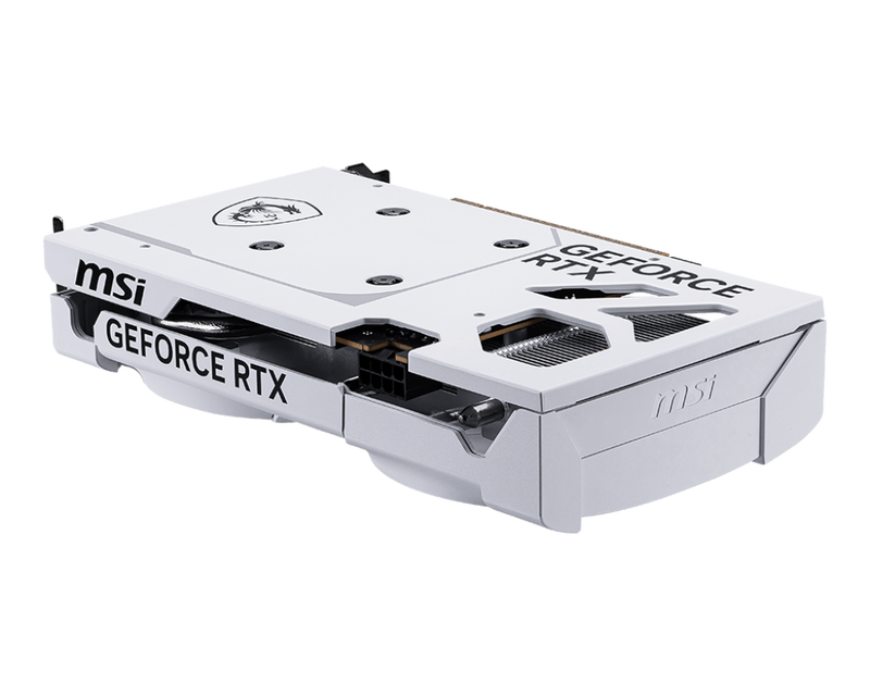 Detalj av MSI GeForce RTX 5060 Ti Ventus 2X OC White kjøleløsning