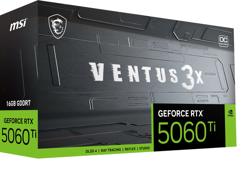 MSI GeForce RTX 5060 Ti Ventus 3X OC grafikkort bakside