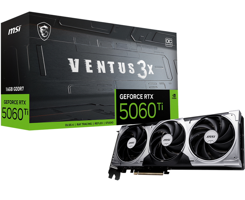 MSI GeForce RTX 5060 Ti Ventus 3X OC grafikkort forfra