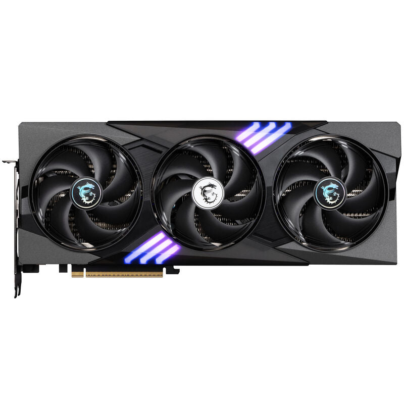 Detaljbilde av MSI GeForce RTX 5070 Ti Gaming Trio OC RGB-belysning