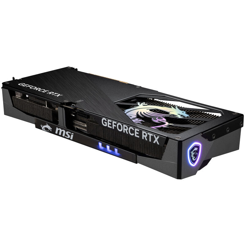 Nærbilde av MSI GeForce RTX 5070 Ti Gaming Trio OC Plus RGB-belysning