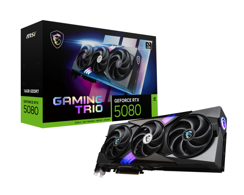 MSI GeForce RTX 5080 Gaming Trio OC grafikkort forfra