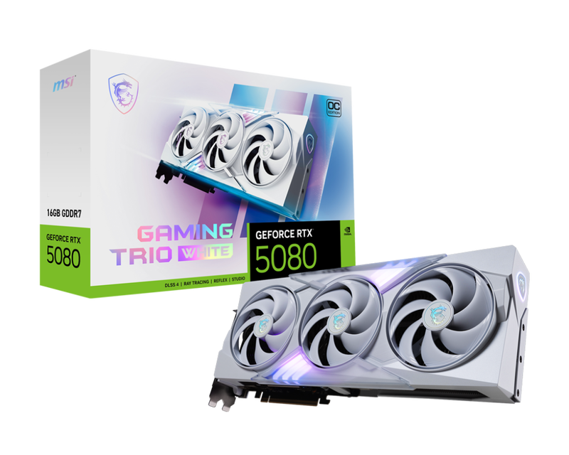 MSI GeForce RTX 5080 Gaming Trio OC grafikkort hvit forfra