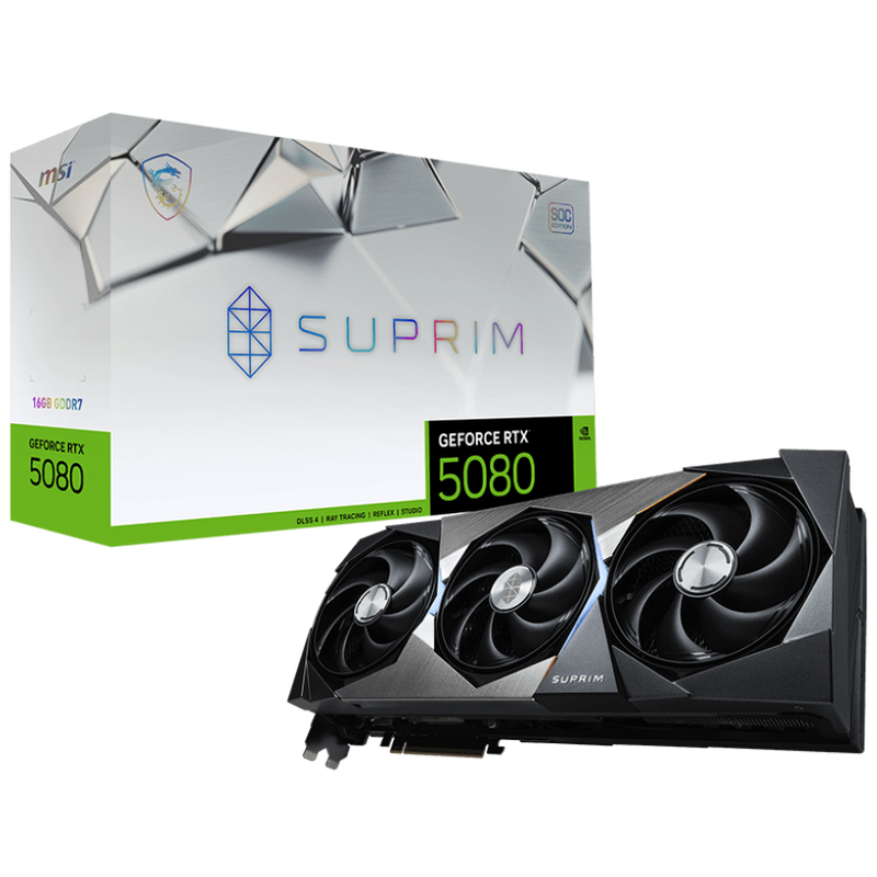 MSI GeForce RTX 5080 Suprim SOC grafikkort forfra