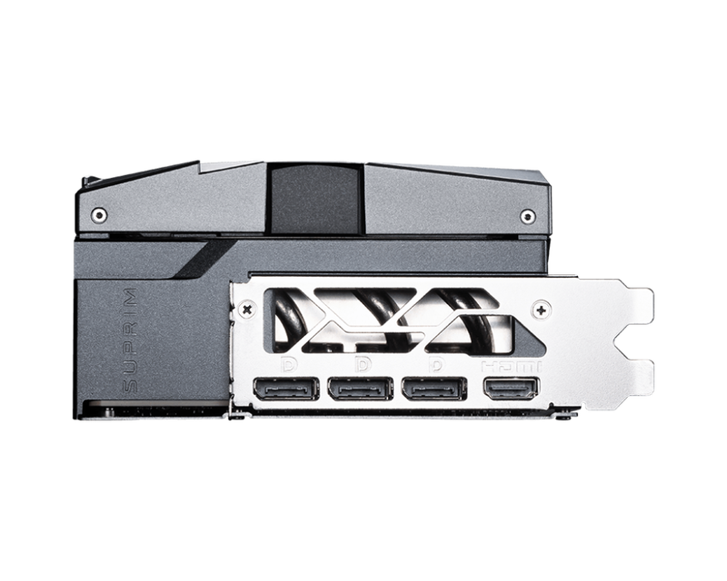 Detaljfoto av MSI GeForce RTX 5080 Suprim SOC grafikkort vifter