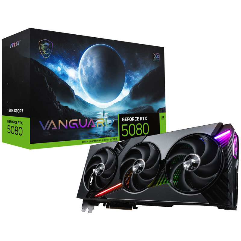 MSI GeForce RTX 5080 Vanguard SOC grafikkort forfra