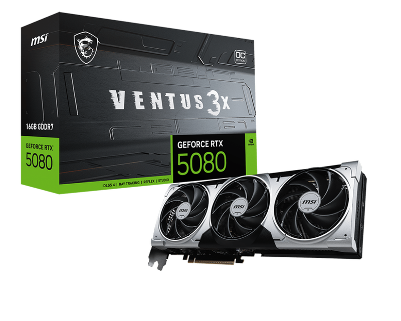 MSI GeForce RTX 5080 Ventus 3X OC Plus grafikkort forfra