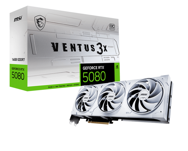 MSI GeForce RTX 5080 Ventus 3X OC White grafikkort forfra