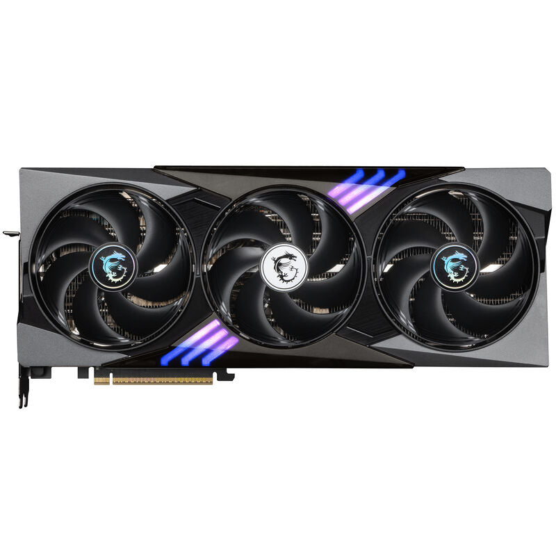 Detaljbilde av MSI GeForce RTX 5090 Gaming Trio OC grafikkort RGB-lys