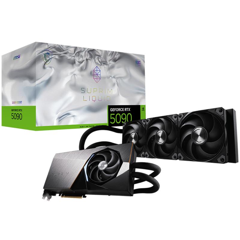 MSI GeForce RTX 5090 Suprim Liquid SOC grafikkort forfra
