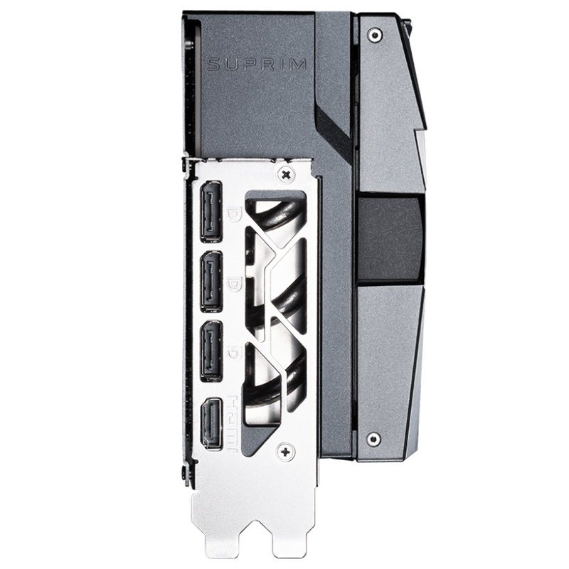 Detalj av MSI GeForce RTX 5090 Suprim SOC grafikkort vifte