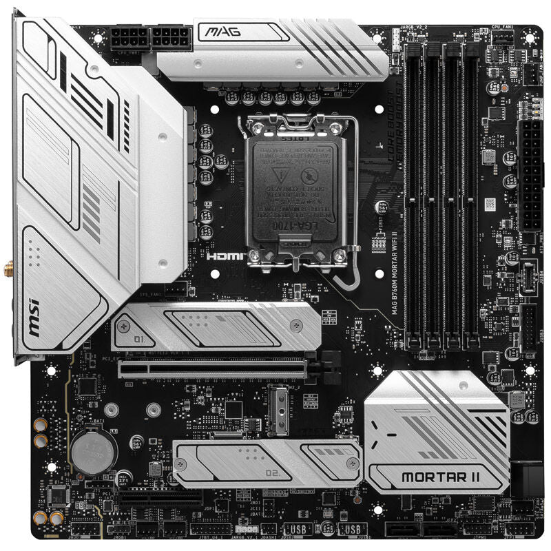 Detalj av MSI MAG B760M Mortar WiFi II hovedkort M.2 porter