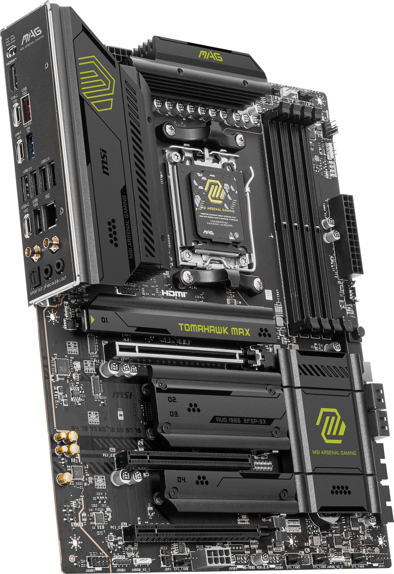 Nærbilde av PCIe-spor på MSI MAG B850 Tomahawk Max WiFi