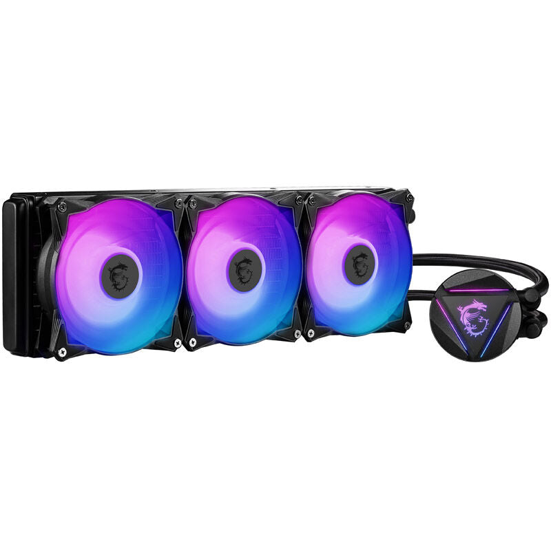 Detalj nærbilde av MSI MAG CoreLiquid 360R V2 ARGB AIO vannkjøling pumpe
