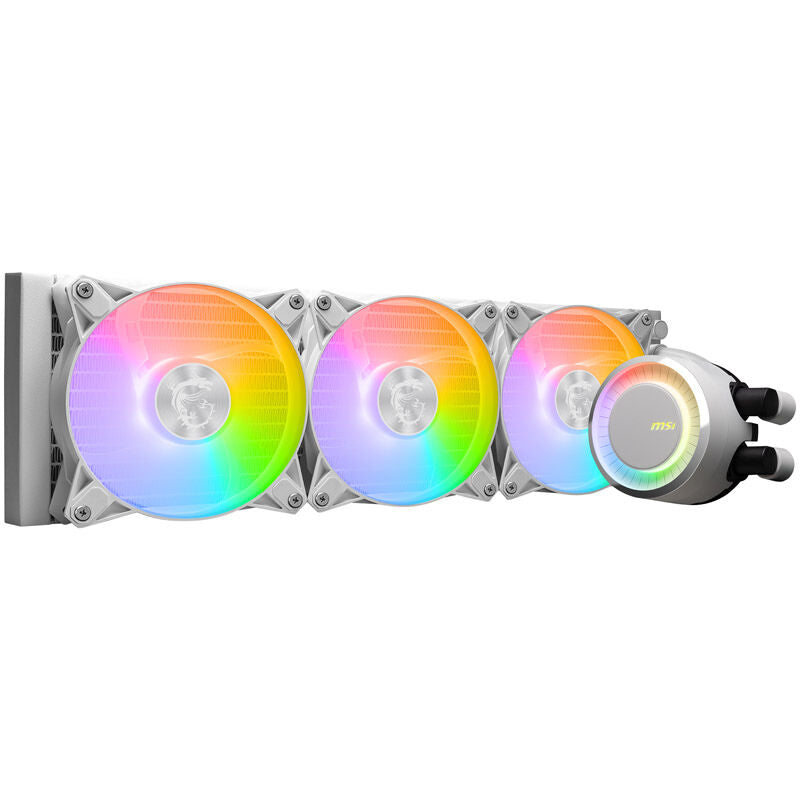 MSI MAG Coreliquid E360 White AIO nærbilde av radiator