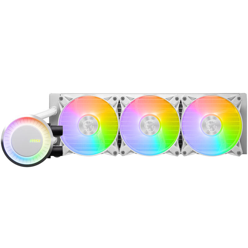 MSI MAG Coreliquid E360 White AIO RGB-belysning detalj