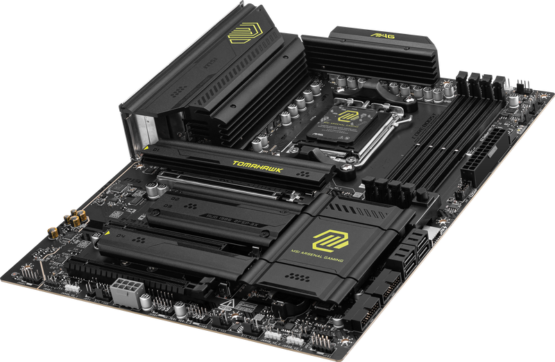 Nærbilde av minnespor på MSI MAG X870 Tomahawk WiFi hovedkort