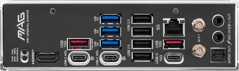 Nærbilde av PCIe slots på MSI MAG X870 Tomahawk WiFi hovedkort