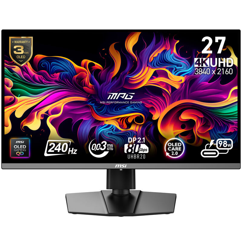 MSI MPG 272URXDE QD-OLED bakside med tilkoblinger