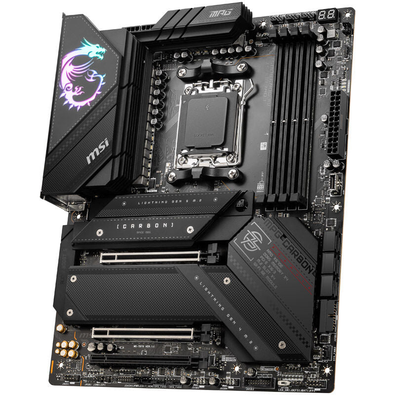 Visning av M.2-porter på MSI MPG X670E Carbon WiFi hovedkort
